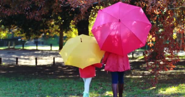 Mère et fille marchant dans le parc — Video