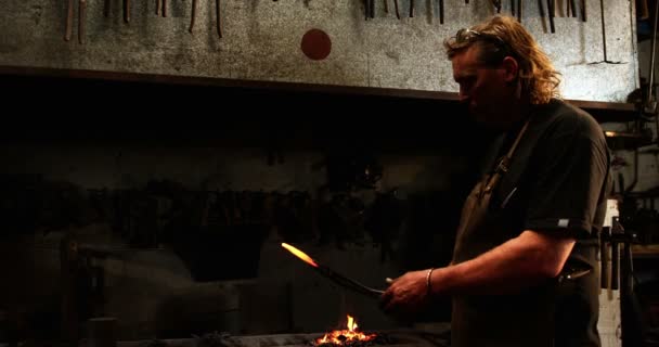 Herrero trabajando en una herradura — Vídeo de stock