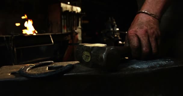 Herrero sosteniendo martillo — Vídeo de stock