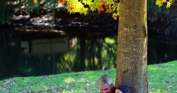 Pareja romancing bajo el árbol — Vídeos de Stock