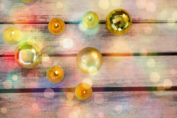 Christmas decoration on wooden plank — Stock Photo, Image