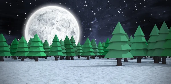 Green Christmas trees on snowy field — Stock Photo, Image