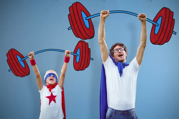 Ayah dan anak berpakaian seperti superman — Stok Foto