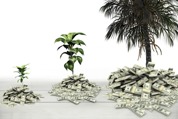 Plantas y árboles que crecen de pilas de dinero —  Fotos de Stock