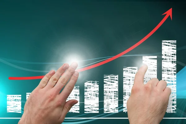 Hands pointing at rising graph — Stock Photo, Image