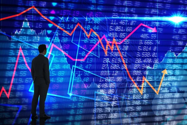 Istatistik arka plan ile işadamı — Stok fotoğraf