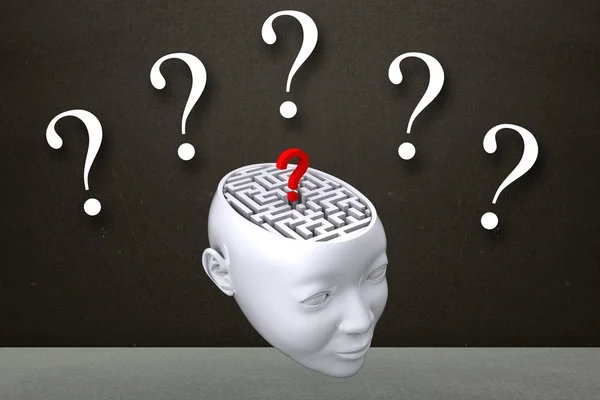 Maze inside head graphic with questionmarks — Stock Photo, Image