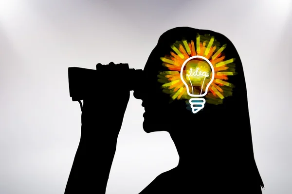 Woman with light bulb in her head — Stock Photo, Image