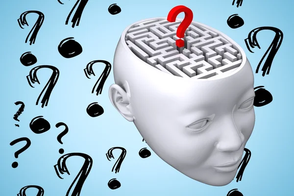 Maze inside head graphic with questionmarks — Stock Photo, Image