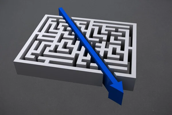 Arrow graphic cutting straight through maze — Stock Photo, Image