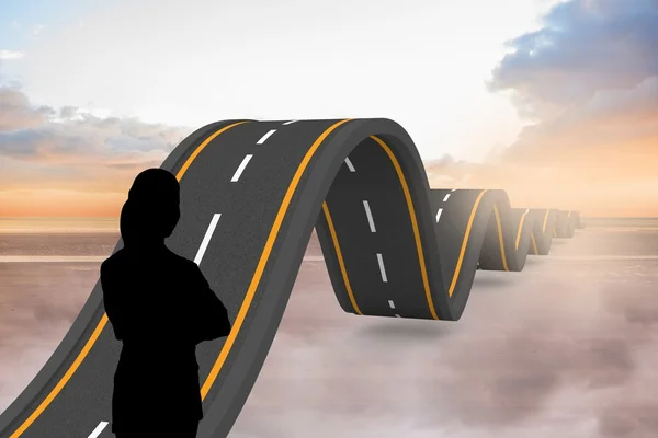 Silhouette with wavy road — Stock Photo, Image