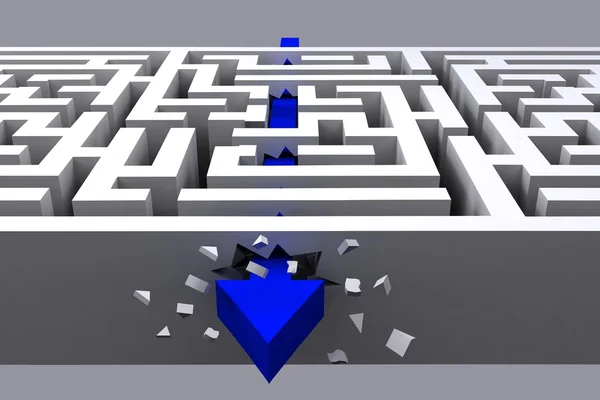 Flecha corte gráfico direto através do labirinto — Fotografia de Stock