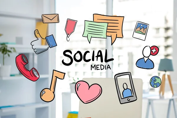 Grafica dei social media con sfondo ufficio — Foto Stock