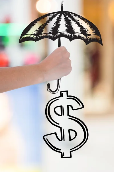 Mão com guarda-chuva e gráfico de sinal de dólar — Fotografia de Stock