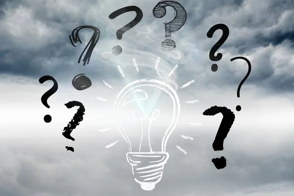 Light bulb and question marks graphics — Stock Photo, Image