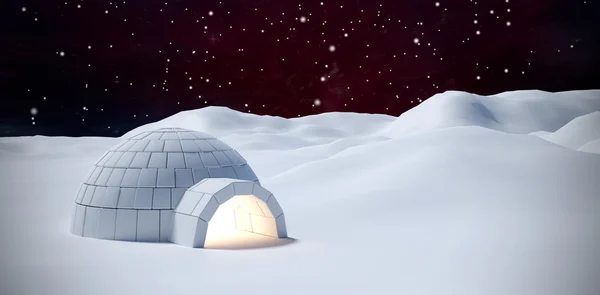 Iglú en el campo de nieve contra el espacio exterior — Foto de Stock