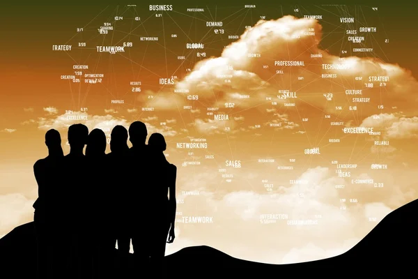 Silhouette of business people with graphic — Stock Photo, Image