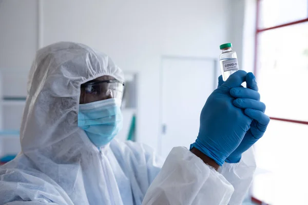 African American Male Doctor Scientist Wearing Protective Clothing Face Mask — Stock Photo, Image