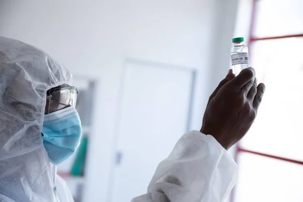 African American Male Doctor Scientist Wearing Protective Clothing Face Mask — Stock Photo, Image