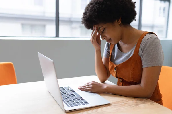 Mixed Race Businesswoman Working Creative Office Woman Sitting Table Using — Stock Photo, Image