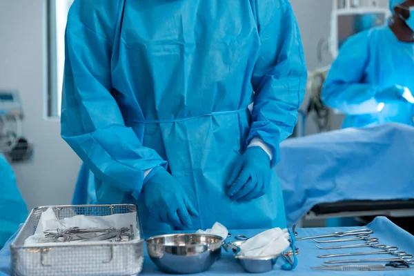 Midsection Male Surgeon Wearing Protective Clothing Operating Theatre Medicine Health — Stock Fotó