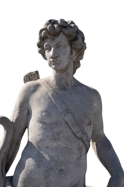 Sculpture Pierre Chasseur Masculin Avec Sac Archer Sur Fond Blanc — Photo