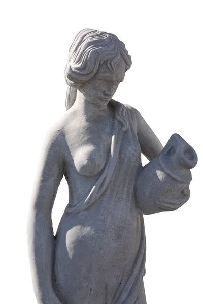 女性的石雕 俯视下方 手持白色背景的花瓶 艺术与古典风格浪漫的石雕雕塑 — 图库照片