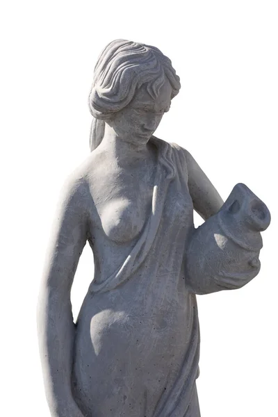 Sculpture Pierre Femme Regardant Vers Bas Tenant Vase Sur Fond — Photo