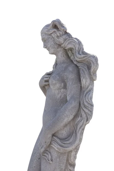 Vue Latérale Sculpture Pierre Femme Nue Sur Fond Blanc Art — Photo