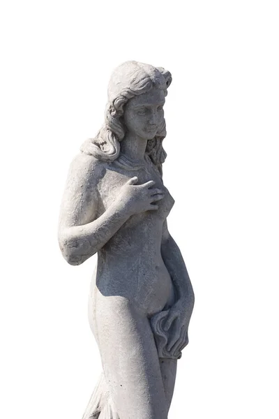 白い背景に裸の女性の石の彫刻 芸術と古典的な様式のロマンチックな石の彫刻 — ストック写真
