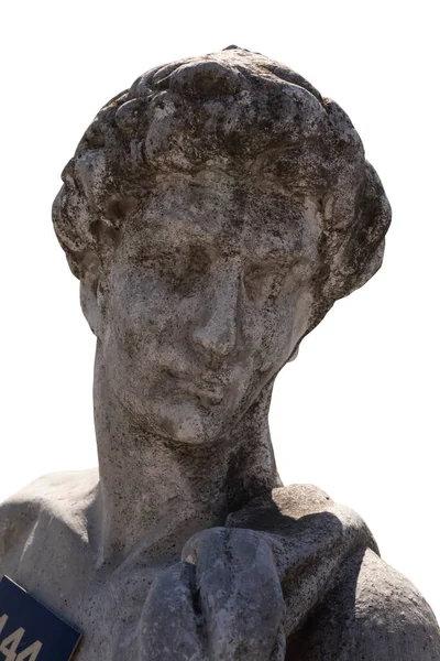 Zbliżenie Kamiennej Rzeźby Człowieka Białym Tle Sztuka Klasyczny Styl Romantyczna — Zdjęcie stockowe