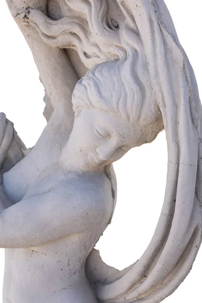 Древняя Каменная Скульптура Обнаженной Женщины Держащей Ткань Белом Фоне Скульптура — стоковое фото