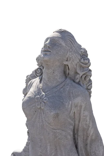 Крупный План Каменной Скульптуры Женщины Закрытыми Глазами Белом Фоне Скульптура — стоковое фото