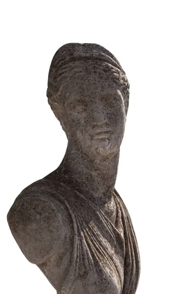 Nahaufnahme Der Antiken Steinskulptur Einer Frauenbüste Auf Weißem Hintergrund Kunst — Stockfoto