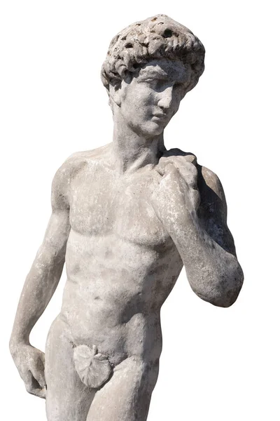 白い背景に裸の男の古代の石の彫刻 芸術と古典的な様式のロマンチックな石の彫刻 — ストック写真