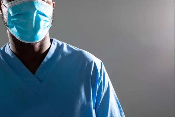 Mid Section African American Male Health Worker Wearing Face Mask — Stock Photo, Image