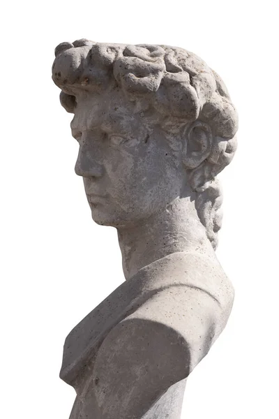 近景下的古代石雕人的半身像白色背景 艺术与古典风格浪漫的石雕雕塑 — 图库照片
