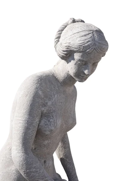 白い背景に裸の女性の上半身の石の彫刻 芸術と古典的な様式のロマンチックな石の彫刻 — ストック写真