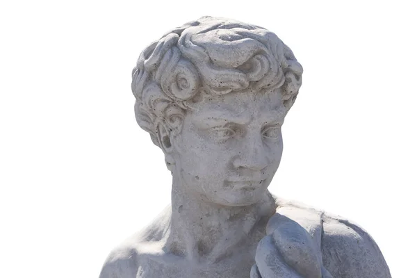 Escultura Piedra Del Busto Del Hombre Antiguo Sobre Fondo Blanco —  Fotos de Stock