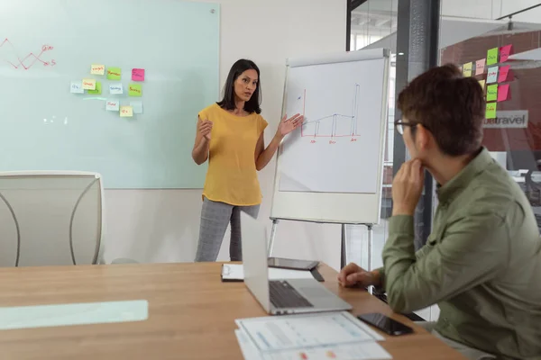 Diverse Male Female Colleague Having Meeting Woman Talking Man Sitting — Stock Photo, Image