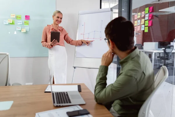 Diversos Colegas Masculinos Femeninos Teniendo Reunión Mujer Hablando Hombre Sentado — Foto de Stock