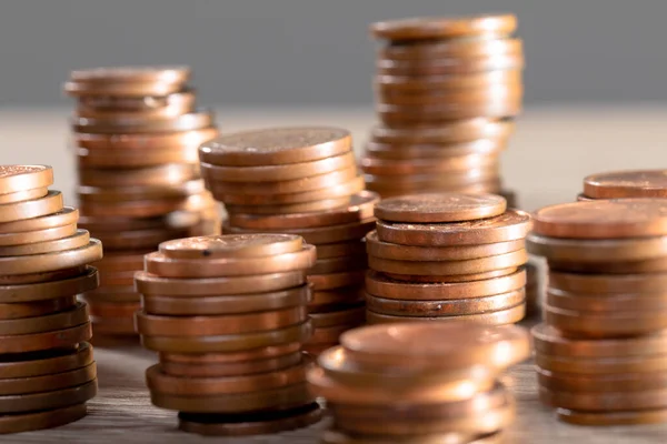 Close Piles Coins Table Isolated Grey Background Business Technology Communication — ストック写真