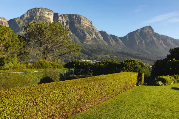 Blick Auf Den Garten Atemberaubender Berglandschaft Sonnigen Tagen Sommer Urlaubs — Stockfoto