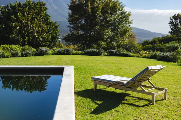 General View Tranquil Swimming Pool Deckchair Stunning Mountains Countryside Outdoor — ストック写真