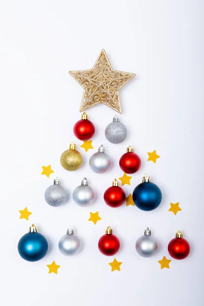 Composizione Palline Con Stelle Forma Albero Natale Copiare Spazio Sfondo — Foto Stock