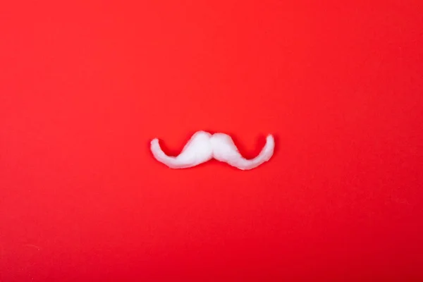 Composition White Santa Claus Moustache Copy Space Red Background Christmas — Stock Photo, Image
