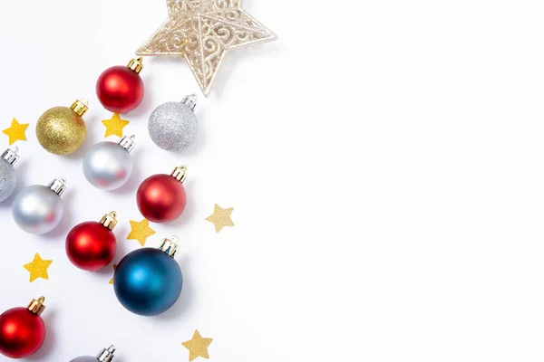 Composición Adornos Con Estrellas Forma Árbol Navidad Espacio Copia Sobre — Foto de Stock