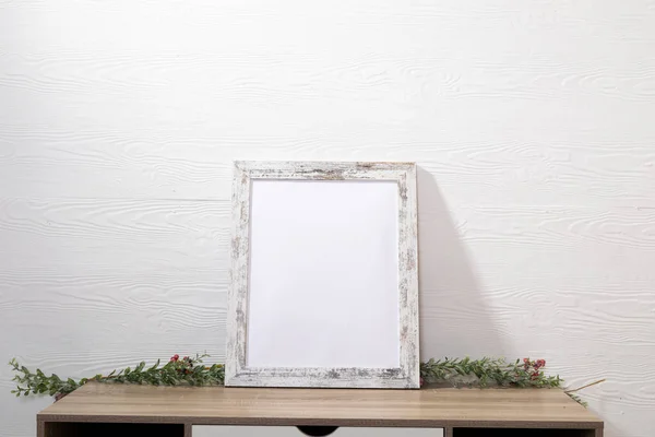 Composition White Card Frame Copy Space Decorations White Background Interior — Stock Photo, Image