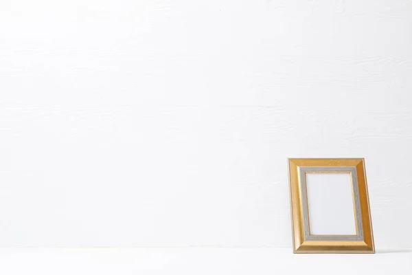 Composition White Card Gold Frame Copy Space White Background Interior — Stock Photo, Image