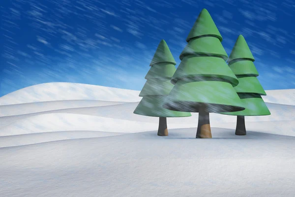 モミの木の雪の風景に合成画像 — ストック写真